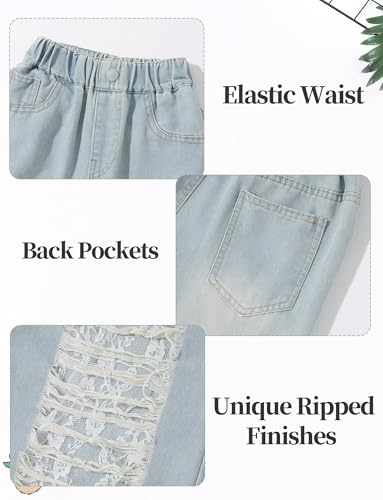 Happy Cherry Girls Casual Baggy Wide Leg Jeans Kids Fashion Elastic Waist Straight Loose Denim Pants Trousers4