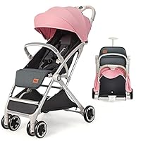 COSTWAY Lightweight Baby Stroller, One-Hand Foldable Infant Pushchair with 5-Point Harness, Adjustable Backrest/Footrest/Canopy, Compact Travel Buggy for 0-3 Years (Pink)