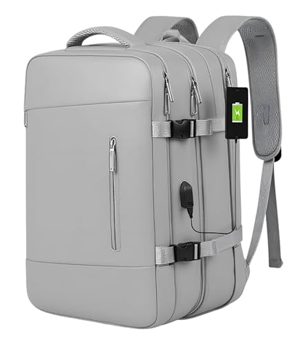 [VÍDEO] Mochila de Viagem de Avião Impermeável Expansivel Grande Feminina Notebook 40L Bagagem de Mão Low Cost Aeroporto à Prova D'água Reforçada CINZA