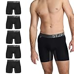 STEP ONE Bamboo Boxers Mens 5 Pack, Anti Chafing Underwear with 3D Pouch, Breathable Moisture Wicking Boxer Shorts for Men, No Ride Up Boxers for Sports & Daily Comfort Black and Grey X-Large