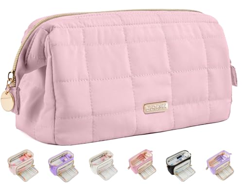 Image of Sooez Large Pencil Case Pouch, Soft Pencil Bag with Zipper, Pen Bag Wide Opening, School Supplies Cute Pencil Case for Girls Boy Men Women, Dusty Pink