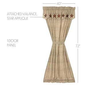 VHC Brands, Abilene Star, Cotton, 72x40, Door Panel with Attached Valance, Red VHC Brands Abilene Star Cotton 72×40 Door Panel with Attached Valance Red
