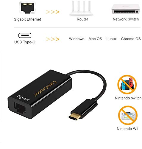 Adaptador CableCreation USB C para Ethernet, adaptador de rede portátil em alumínio RJ45 para USB C