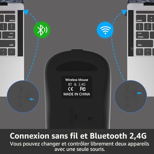 KBCASE Souris sans Fil Rechargeable, Souris Bluetooth Rétroéclairée de 7 Couleurs avec Mini récepteur USB de 2,4G, Souris Gamer pour PC, Mac, Ordinateur Portable, Chromebook, Notebook,Windows,Andriod – vue 3