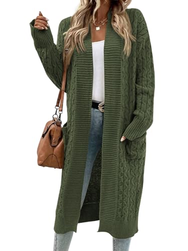 Image of Onedreamer Womens Long Cardigan Sweaters Open Front Cable Knit with Pockets