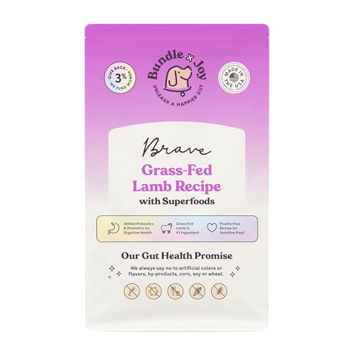 Bundle x Joy Brave Probiotic Dog Food Dry, Lamb, 4lb Bag, Allergy and Gut-Friendly Adult Kibble for Digestive Health with Grass-Fed Lamb, 20 Plant Based Superfoods, Poultry and Grain Free