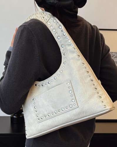 Studded Purses for Women Vegan Leather Handbag Vintage Y2K Tote Purse Stud Crescent Shoulder Bag Underarm Bag 20254