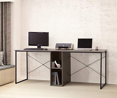 Weathered Grey Finish 79’’ Wide 2-Person Computer Home Office Desk with Storage Shelf, Double Workstation Desk