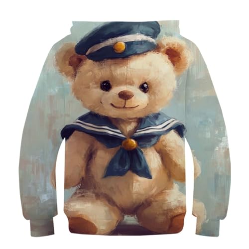 Sweat manches longues avec impression ours 3D, pull chaud unisexe ado - 3