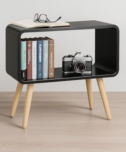 Image of ETIQUETTE ART Wooden Nightstand, End Table, Bed Side Table for Small Spaces Magazine Stand with Storage Engineered Wood Bookcase Wooden Bedside Table, Coffee Table, Living Room /Bedroom (New Black)