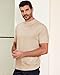 Kallspin Men's Short Sleeve Mock Neck Sweater Lightweight Soft Knit Pullover Casual Slim Fit Summer Top (Beige M)