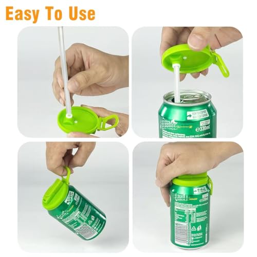 image for DIPESI 4-pack 4 Color Soda Can Lids with straw, Soda Can Covers with S