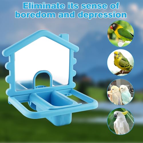 Image of 3 in 1 Bird Mirror with Perch Stand,Parrot Mirror for Cage,Bird Swing Toys for Cockatiels,Lovebirds,Conures,Parakeets-Helps Birds Release Stress (Blue)