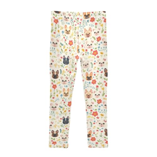 Wusikd Funny Dogs Girls' Leggings Toddler Doodles Flowers Colorful Kids Yoga Pants Dance Active Tights 4T2