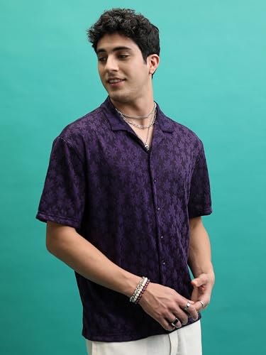 Image of Highlander Men's Regular Fit Shirts | Self Design | Half Sleeves | Spread Collar | Casual Shirts | Stylish Shirt