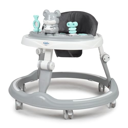 Image of Amazon Brand - Supples Baby Walker (Musical) | Kids Walker with Toys | Baby Walkers for Boys & Girls 9+ Months | Adjustable Height Walker with RGB Lights | Plastic | Grey & White