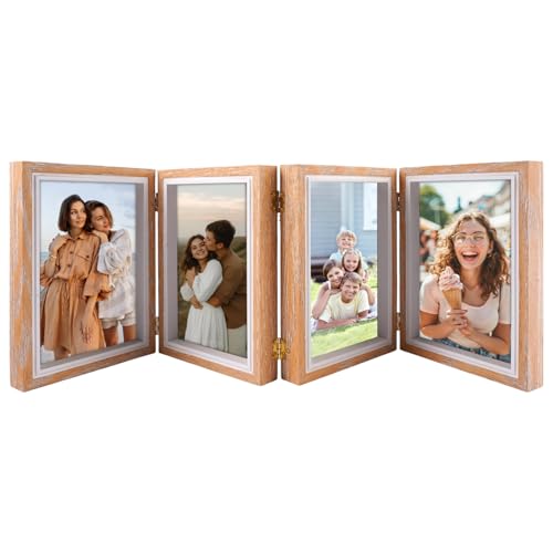 Marcos de fotos plegable para 4 fotos, 10 x 15 cm marco de fotos para varias fotos, Marco de Fotos Multiple, con Bisagras, para Familiar Oficina de Escritorio Regalo para Cumpleaños Boda (Negro)