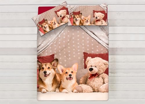 CapitanCasa Saco nórdico cama 100% algodón Sueños Dorados Perros Y Osos Plaza Y Media Perros Y Osos