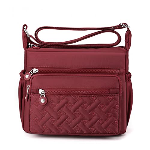 Womens Multi Pocket Casual Waterproof Crossbody Handbags Shoulder Messenger Bag for Travel Hiking Daily (Burgundy)