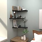 NATURE'S SOURCE Corner Floating Shelves with Invisible Brackets, Corner Shelves Wall Mounted Set of 3, Bedroom Bathroom Kitchen Living Room Office- Gothic Style 17" x 6" (Black) - Image 2
