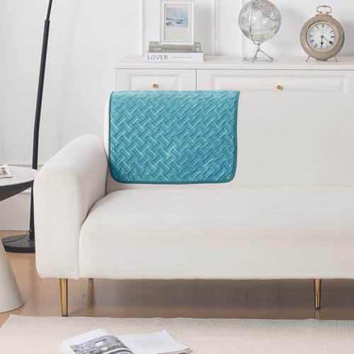 Image of HOKIPO Premium Velvety Quilted Sofa Backrest Cover - Anti-Slip, Washable, 'Softline Quilted Series' | Teal Blue (AR-6322-BL)