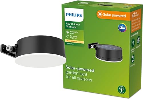 Image of Philips Vyance Solar Wall Light Round - 1.5W Warm White 2700K, IP44 Outdoor LED Wall Lamp for Garden, Balcony & Pathway