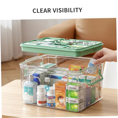 Boîte à médicaments transparente verte à double couche pour rangement maison