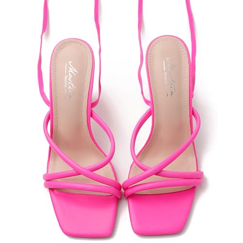 Image of Mostrin Womens Sandals Strappy Heels for Women Lace Up Square Open Toe Heels Tie Up High Heeled Sandals for Prom, Party, Daily Wear