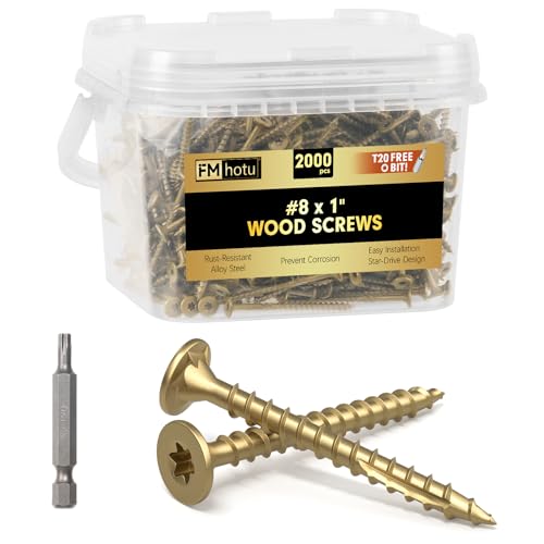 Image of #8 x 1 inch Deck Screws, 2000Pcs Star Drive Wood Screws, Rust Resistant Timber Screws for Timber /Log /Landscaping Wood, T20 Star Bit Included, Gold