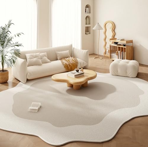 Tapete beige irregular 6x9 pies, lavable y antideslizante