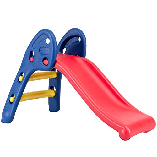 HONEY JOY Folding Slide, Indoor First Slide Plastic Play Slide Climber for Kids