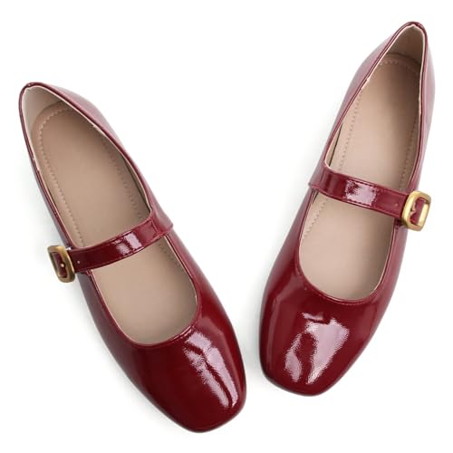 Image of TN TANGNEST Leather Flats for Women Comfortable Square Toe Slip On Flats Soft Work Flats Retro Mary Jane Flats