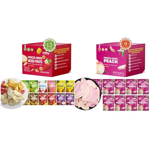 ONETANG Freeze-Dried Mixed Fruit, 12 Pack and ONETANG Freeze-Dried Fruit Peach Chips, 9 Pack