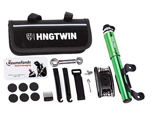 Bike Tire Repair Tool Kit and Mini Bike Pump -Rubber-Free Puncture Repair Kit for Presta and Schrader (Up to 130 PSI),with Smart Valve and Bicycle Seat Pocket