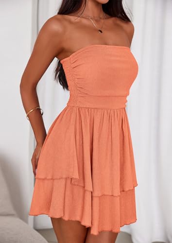 Image of PRETTYGARDEN Women's 2026 Summer Strapless Tube Mini Dress Off Shoulder Smocked Ruffle A Line Flowy Short Party Club Dresses