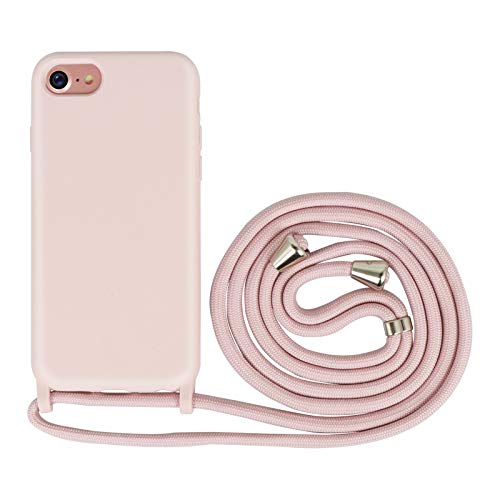 Nupcknn Funda Silicona con Cuerda para iPhone 7/iPhone 8/iPhone SE 2020, Carcasa Suave Silicona Case con Correa Colgante Ajustable Collar Correa de Cuello Cadena Cordón(Oro Rosa)