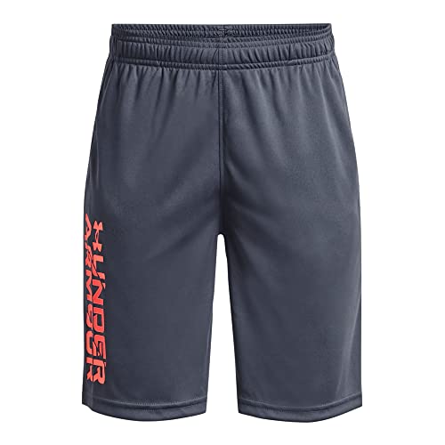 Short UA Prototype 2.0 garçon gris et orange idéal pour l'entraînement de basket