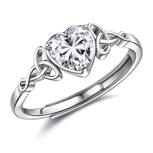 JeweBella Bague Argent 925 Femme Réglable Pierre de Naissance Coeur Brillant Alliance Fiançailles Promesse Mariage Pouce Bijoux avec Boîte Cadeau