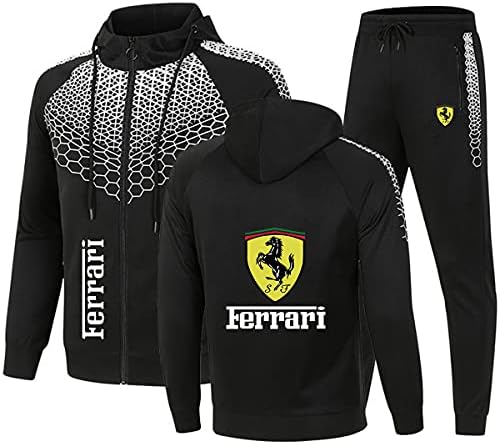 Mens Tracksuit Ferrari with Pants and Zip Jacket Complete Jogging Long  Sleeves Classic Hoodie Polyester Suit