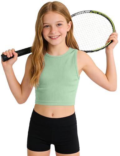 Image of Auranso Girls Tank Tops 2 Pack Ribbed Knit Sleeveless Crop Tops for Kids