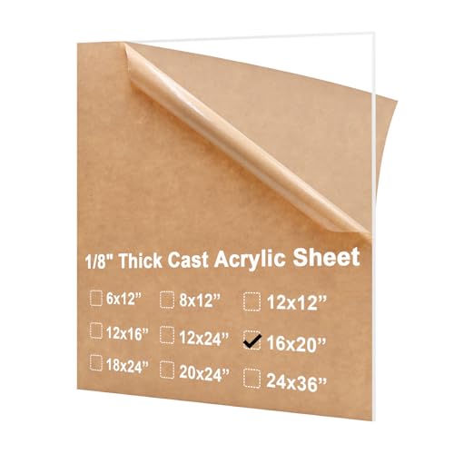 Image of KINLINK 16x20 Plexiglass Sheets 1 /8 inch Thick, 3mm Clear Cast Acrylic Sheet, Plastic Board for DIY Project, Craft, Window Glass, Table Top, Picture Frame, Acrylic Sign and Wedding Invitation 1 Pack
