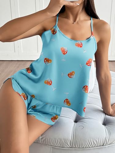 Image of Ekouaer Silk Pajamas Set for Women Satin Backless Lingerie Pjs Cami Top and Shorts Nightwear