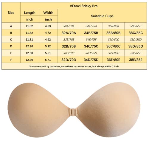 Vfanxi Adhesive Bra, Sticky Silicone Invisible Push Up Strapless Bra Reusable Pasties Nipple Covers Christmas Eve, Beige, D #TOP5