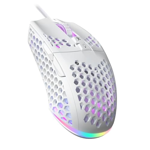 SM900 White Wired Gaming Mouse with Honeycomb Shell,12800 DPI,7 Programmable Buttons,Lightweight Gaming Mice Ergonomic Computer Wired Mouse Gaming for