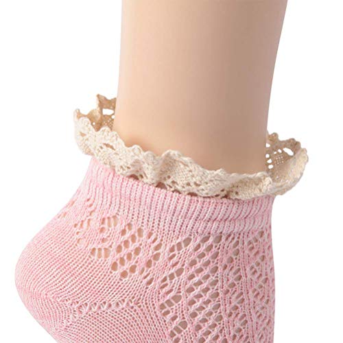 Image of KitNSox Funcat Women's Lace Ruffle Frilly Colorful Floral Cotton Casual Novelty Ankle Socks 4 /5 /6 Pairs