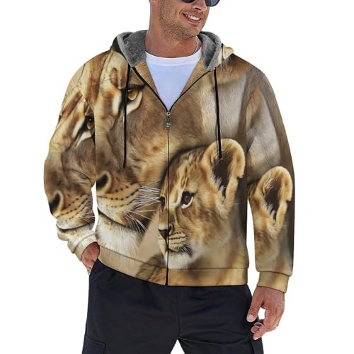 Veste polaire homme à capuche pour marche extérieure et travail veste zippée chaude lion