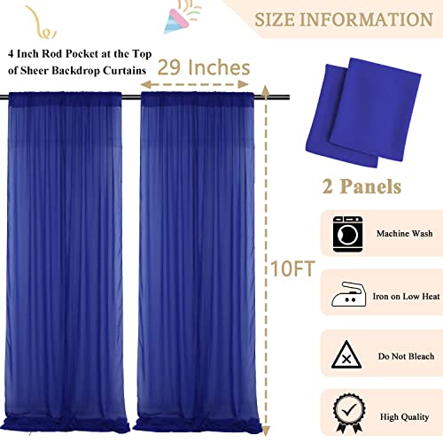 Modfuns Royal Blue Chiffon Curtain Drapes 29X120 Inch 2 Panels Sheer Curtains Backdrop Chiffon Fabric Drapes Tulle Backdrop Panels For Wedding Voile Window Curtains Sheer Background Curtains For Stage #TOP4