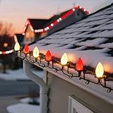 NIOSTA C9 LED Outdoor Christmas Lights,C9 String Lights with Quick Clips,for Xmas House Roof Gutter,Plug in & Connectable,66FT 100 Light,Red & Warm White