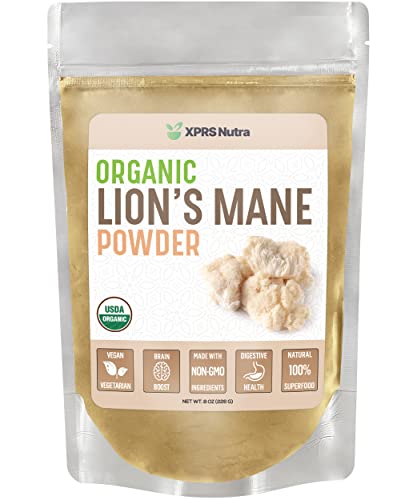 XPRS Nutra Organic Lion's Mane Powder - Premium Lions Mane Powder for Mental Clarity, Memory, Focus, and Digestive Health - Vegan Friendly Lions Mane Mushroom (8 oz)
