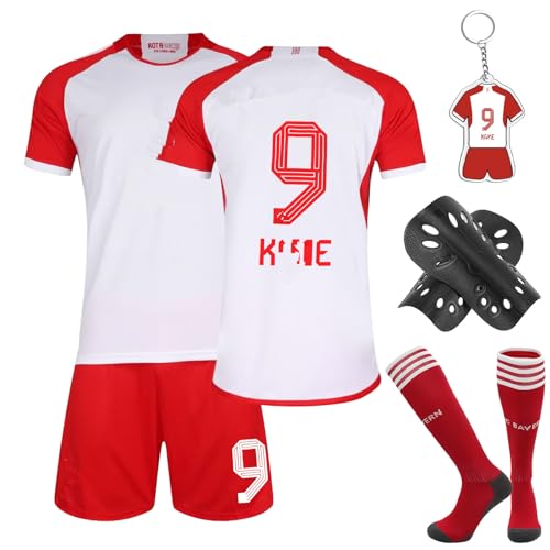 Conjunto de camiseta de fútbol para niños, camiseta de fútbol 23/24, camiseta de fútbol, pantalones cortos, calcetines de fútbol, juego de rodilleras y llavero de jersey de fútbol, No. 9 Camiseta de